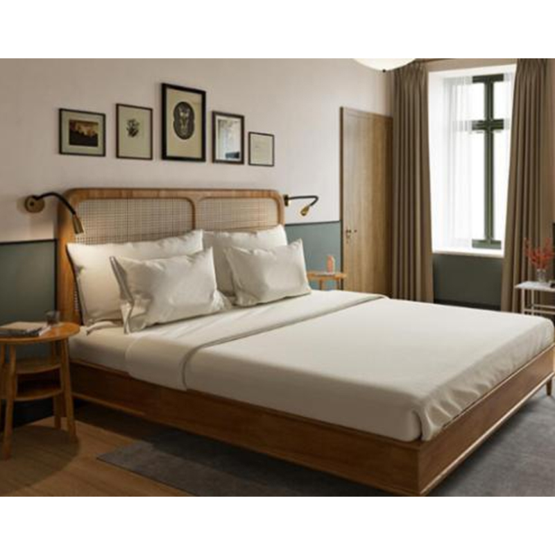 Modern Solid Wood Rattan Weaving Bed Set