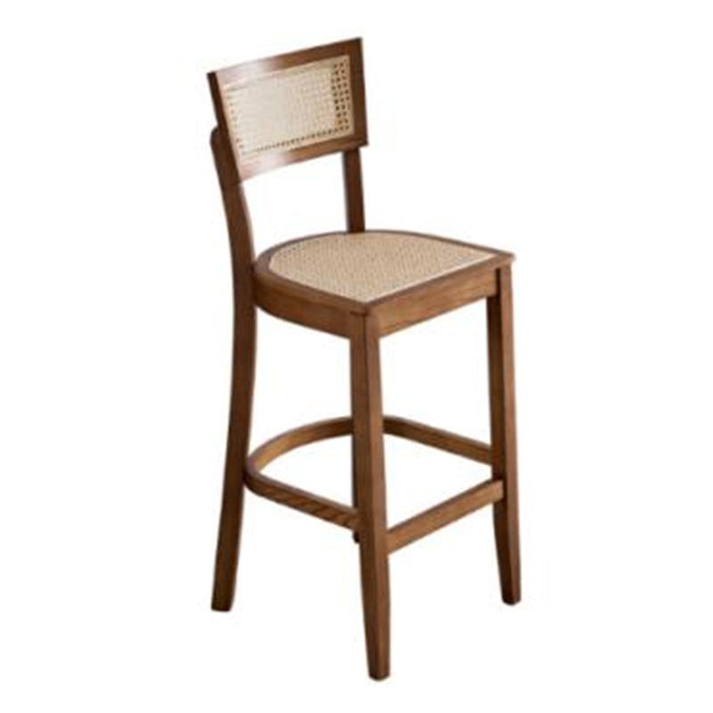 Solid Wood Bar Stool With Rattan Seat