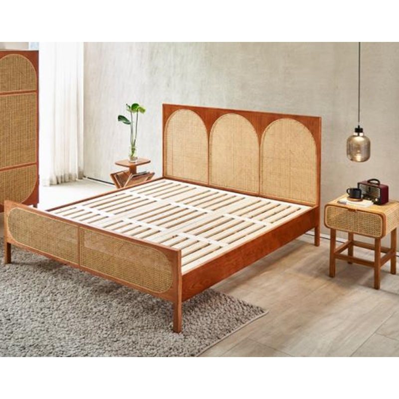 wood woven cane bed 