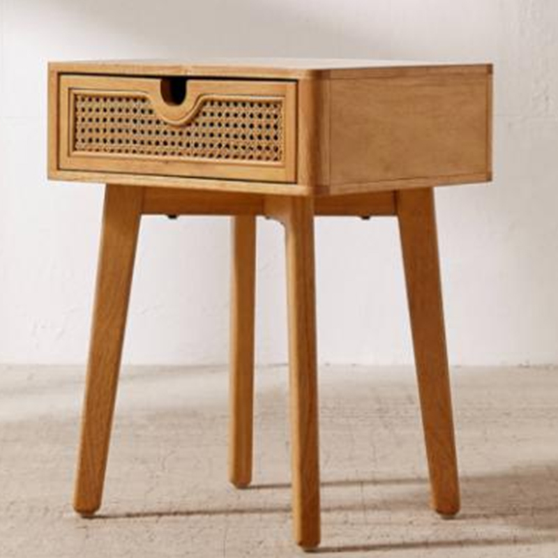Nightstand with Natural Rattan Box