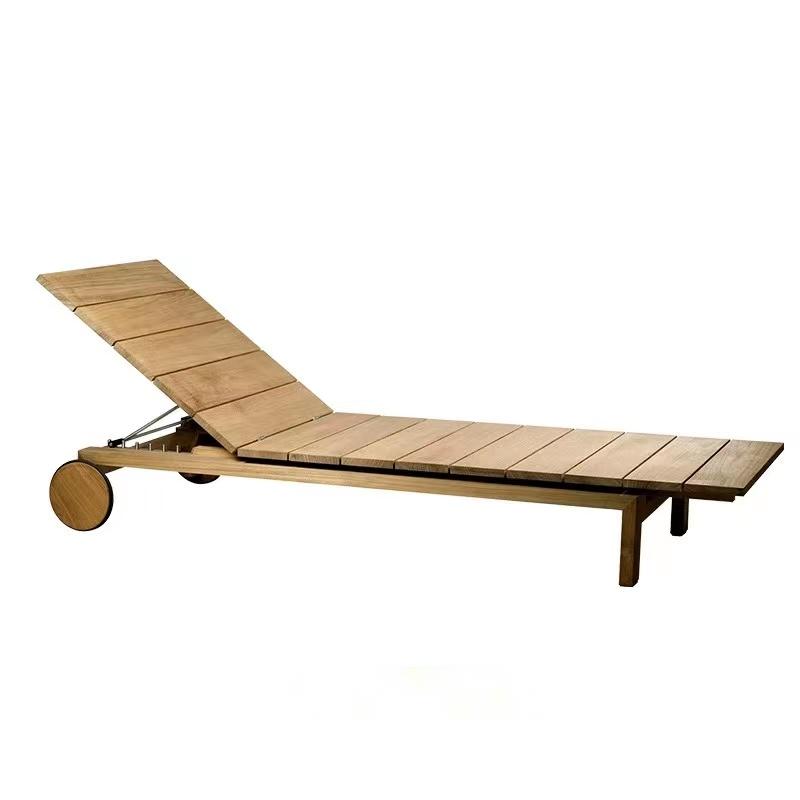 Recliner teak lounger with castors