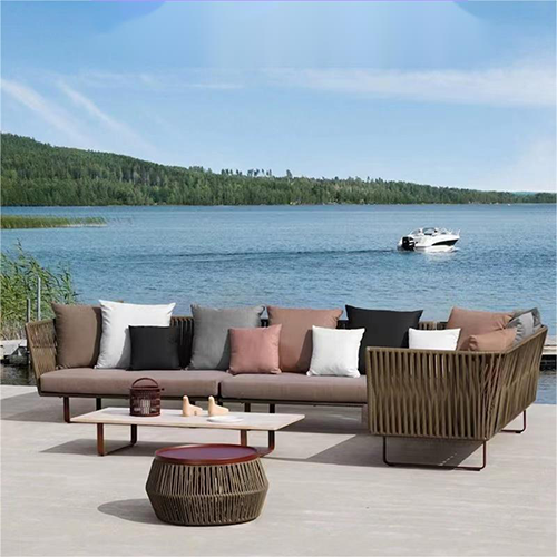 Woven Rattan Outdoor Barrel Chair Armchair with Back Flared Edge in Brown & Grey