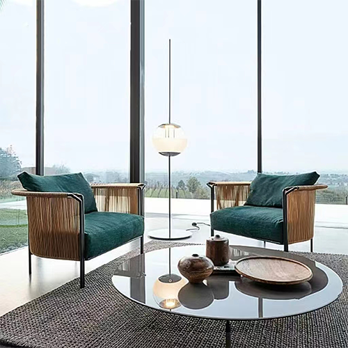 Sofa Set with Glass Top Coffee Table and Gray Cushion