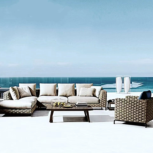 Outdoor Sectional Sofa Set with Webbing Seats and Cushions