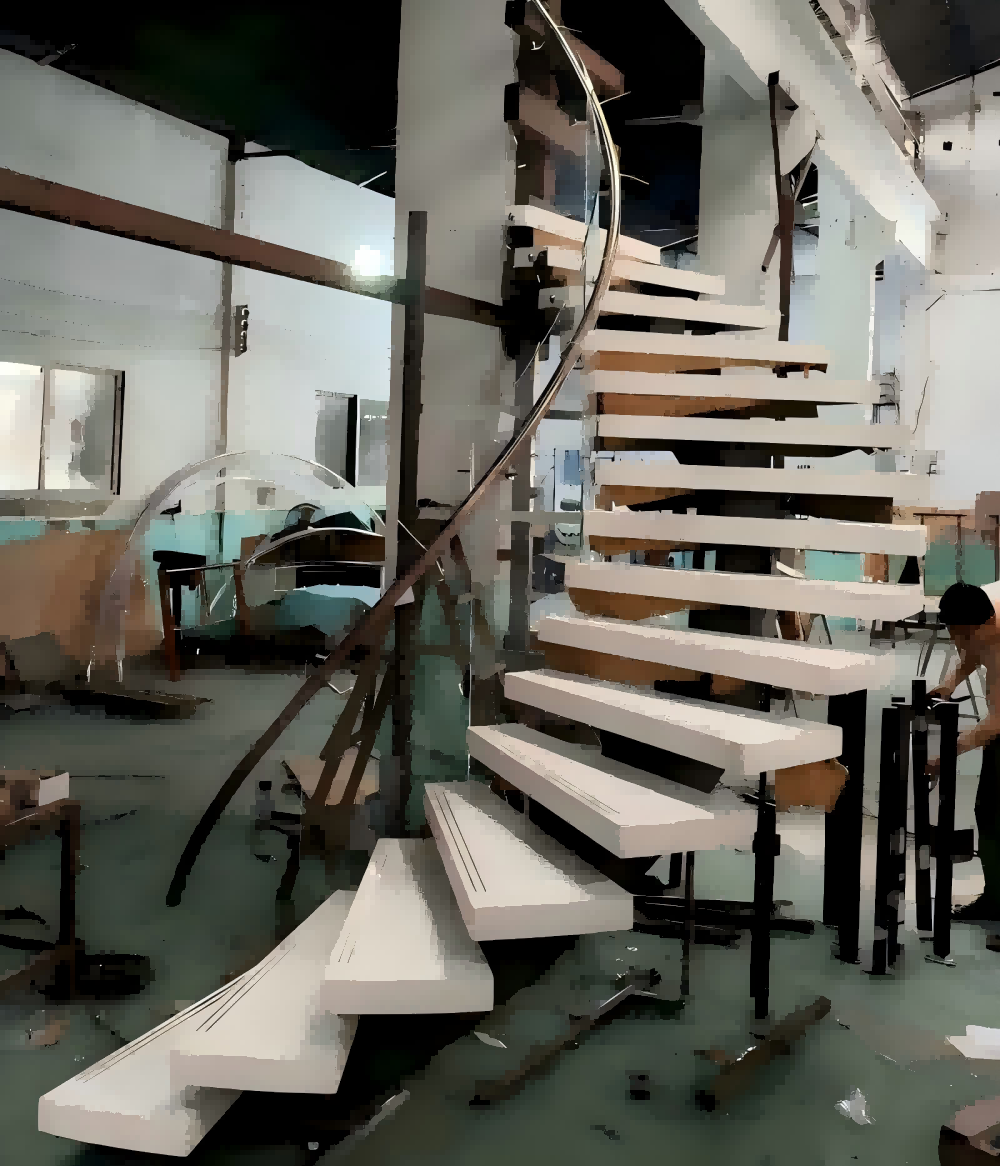 Curved stair With Volakos Marble Tread